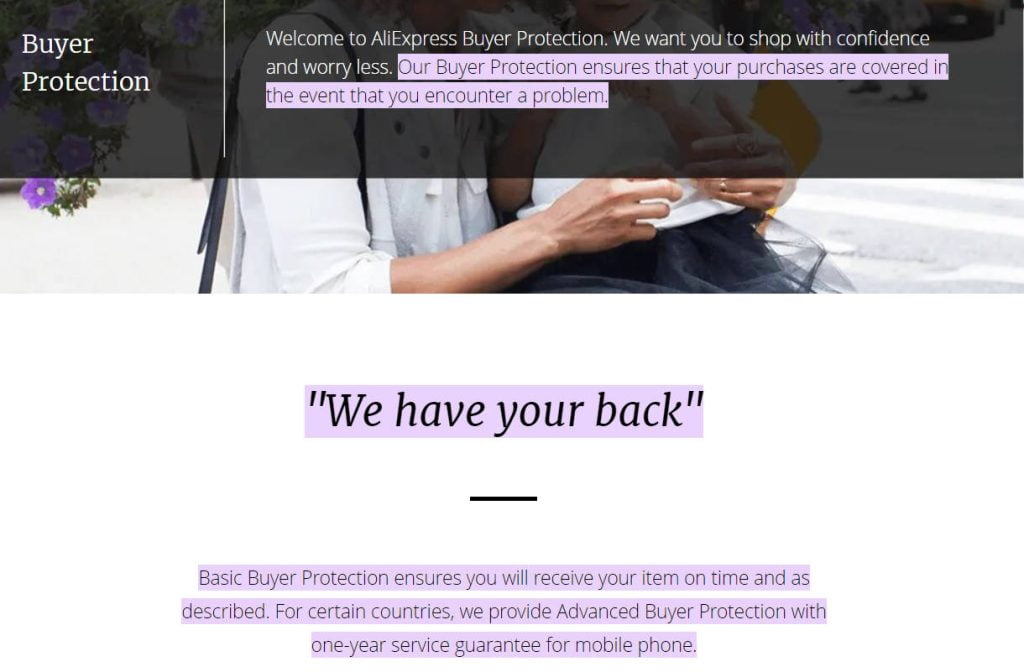 Protección del comprador de Aliexpress