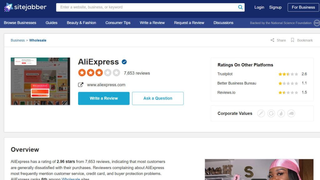 sitejabber review for aliexpress