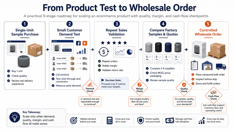 Procedura per il trasferimento di un prodotto validato dalla fase di test su AliExpress all'approvvigionamento all'ingrosso su Alibaba.