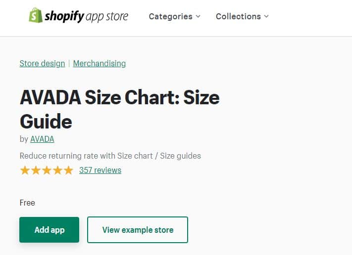 tableau des tailles avada