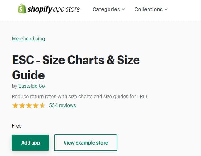 tableau des tailles esc