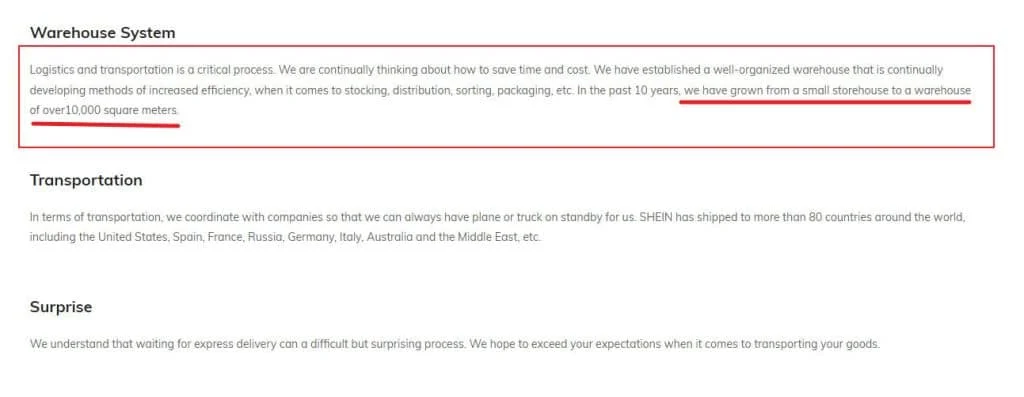 shein armazém internacional