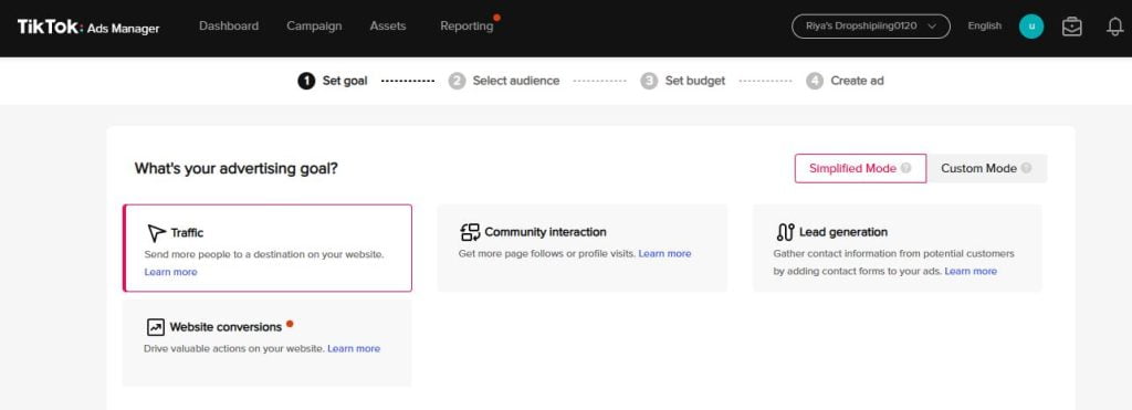 seleccionar objetivo publicitario