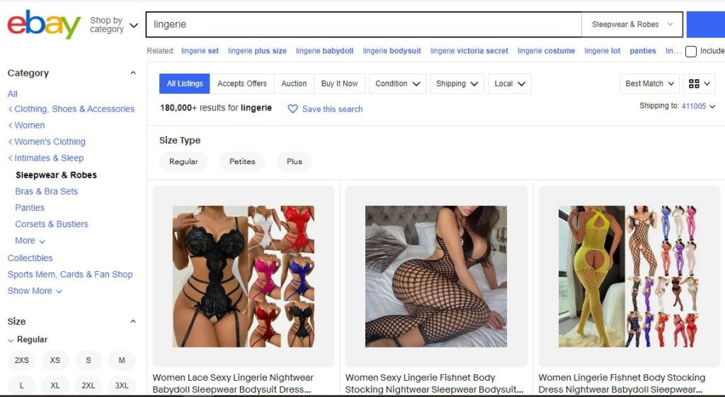 eBay iç çamaşırı tedarikçileri