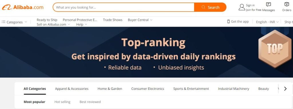 Top Ranking Page of Alibaba