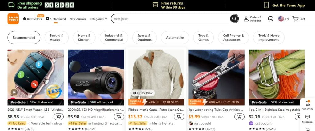 options du produit temu