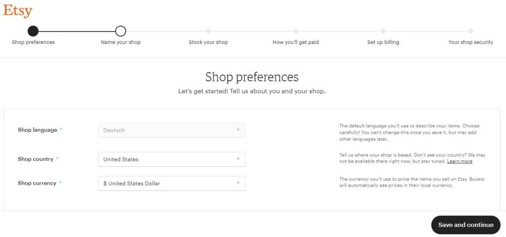 etsy shop preferences
