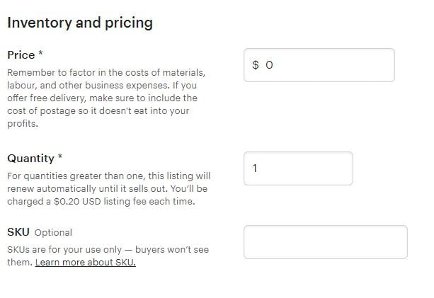 etsy pricing products