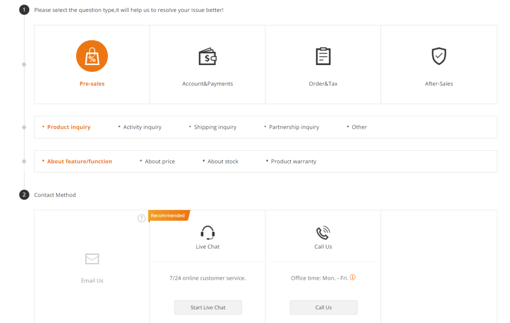 Informações de contato da banggood