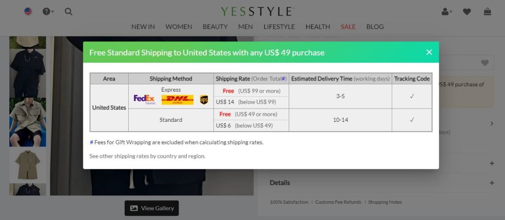 yesstyle shipping
