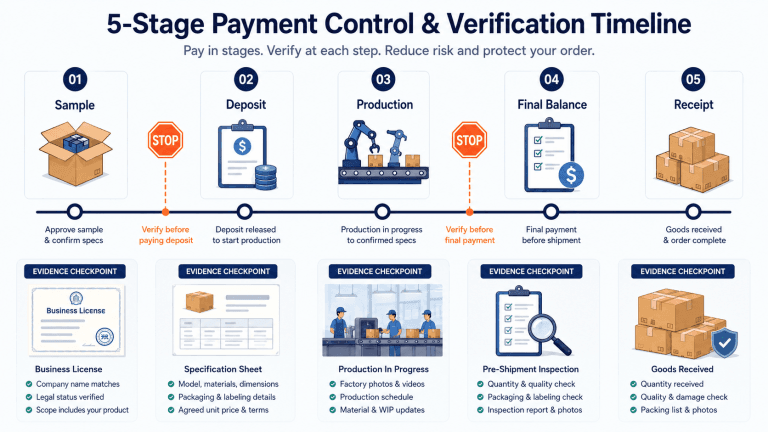 Comment vérifier un fournisseur Alibaba avant de verser un acompte Cinq étapes de vérification et d'inspection des fournisseurs, du paiement de l'échantillon à la réception finale.