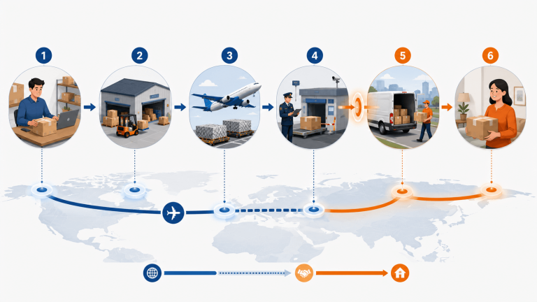 4PX Express İncelemesi: Güvenilir mi ve Kargo Ne Kadar Sürüyor? Tipik bir 4PX paket yolculuğu; satıcıdan son teslimat noktasına kadar.
