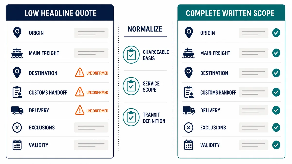 How to Choose China Freight Forwarder for Small and Mid-Size Orders Line-by-line comparison of two China freight forwarding quotes