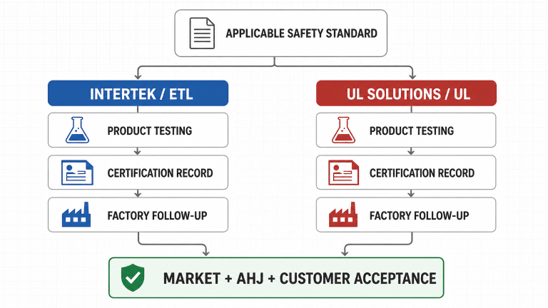 Certificação ETL vs. Certificação UL: diferenças, aceitação e como escolher. caminho de certificação ETL vs UL
