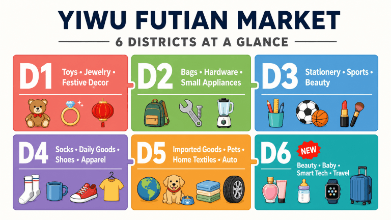 Marché de Yiwu Futian : Guide pratique pour les acheteurs internationaux (2026) carte du district du marché de Futian à Yiwu
