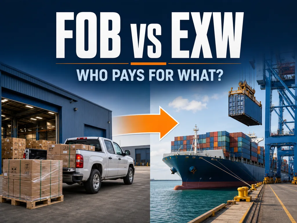 FOB vs EXW: Costs, Risks, and Which One to Choose FOB vs EXW comparison from factory pickup to ocean vessel